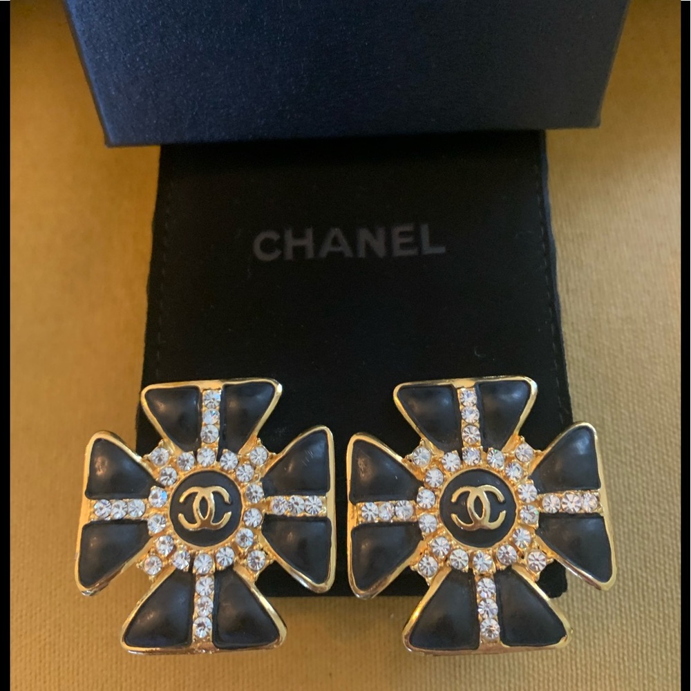 Vintage Chanel Gold & Crystal Post Earrings